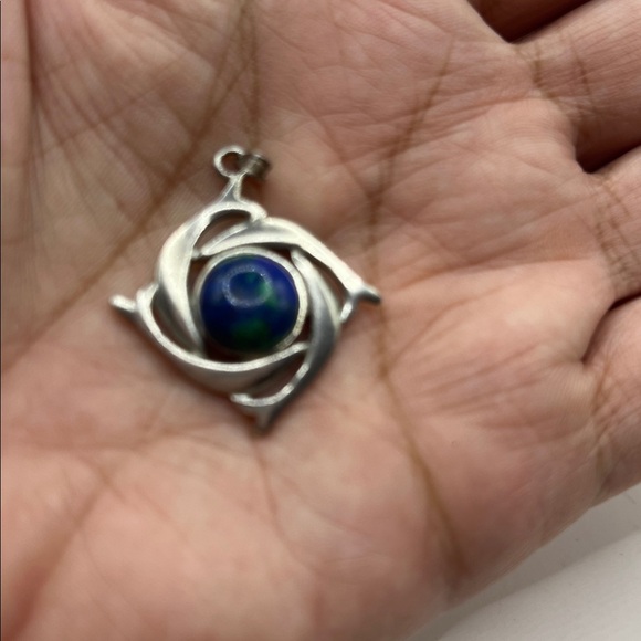 Vintage Kenneth Kantro Azurite Malachite Dolphin Pewter Pendant - Picture 7 of 9